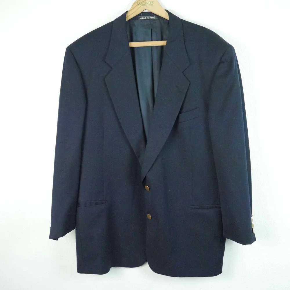 Valentino Uomo Vintage Mens Navy Blue Blazer Jacket Gold Buttons Italy‎ Size 44R